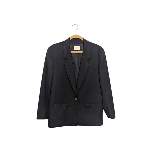 Vintage 80s Pendleton Virgin Wool Blazer Black Womens 16 VTG Corpcore Structured - Picture 1 of 4